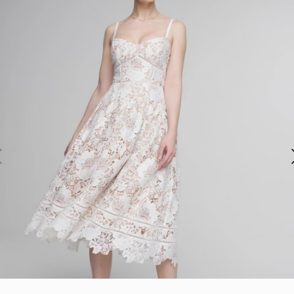 WHBM Sleeveless Lace Fit & Flare Midi Dress